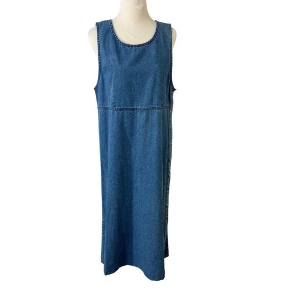 Original TY Wear Blue Denim Dress Size 12 Modest Long Side Button Jumper - Picture 4 of 7